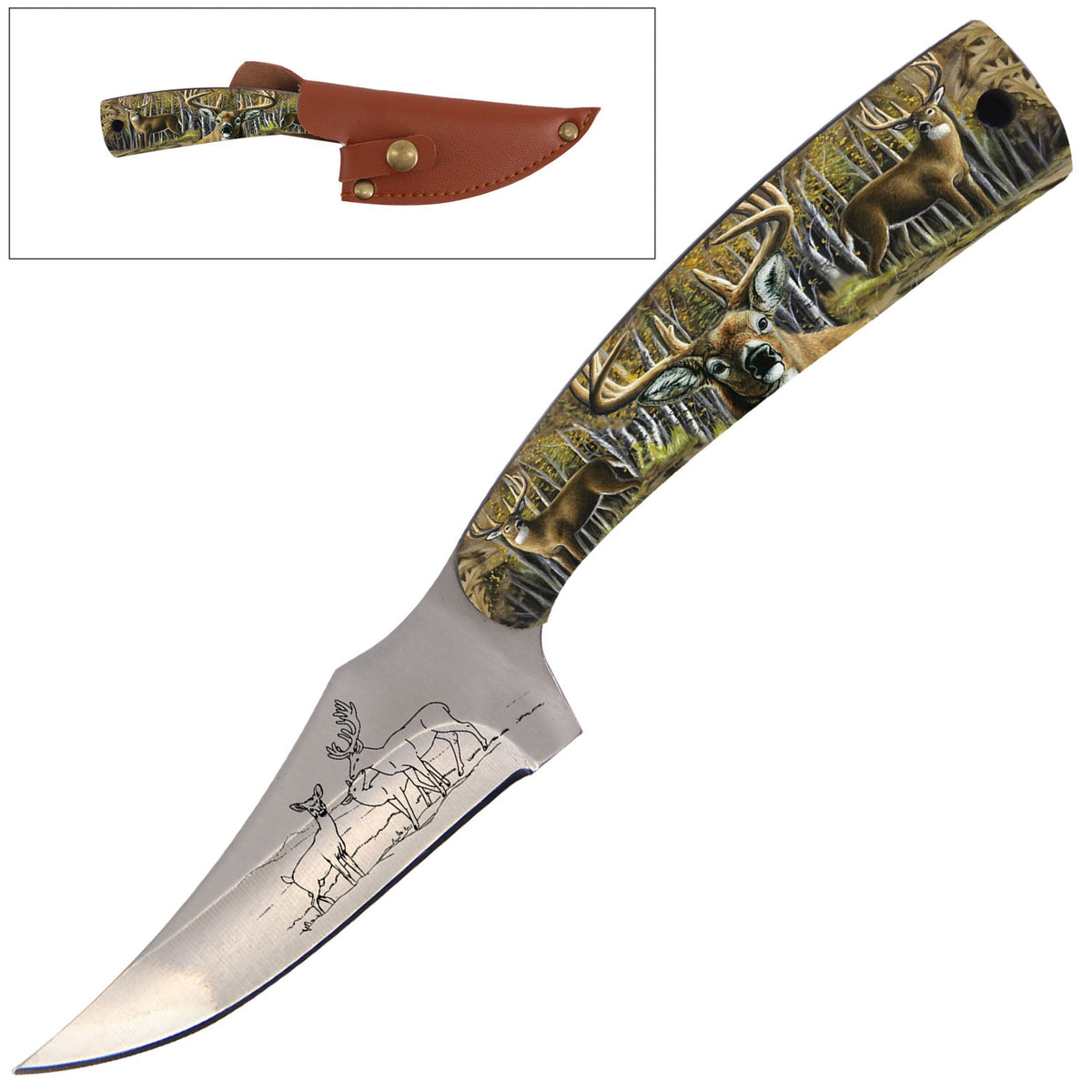 7 Inch Full Tang Fixed Blade Knife Deer Handle for Hunting, Skinning - TOPHATTER'S ARMORY DEALS