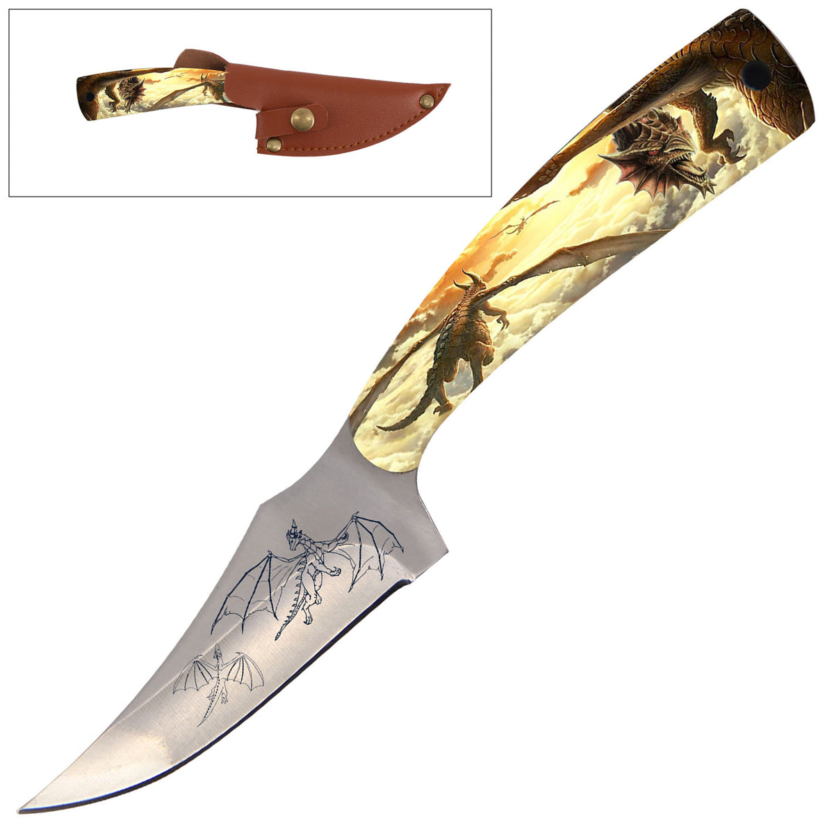 7" Full Tang Fixed Blade Knife Flying Dragon Handle for Hunting, Skinning - TOPHATTER'S ARMORY DEALS