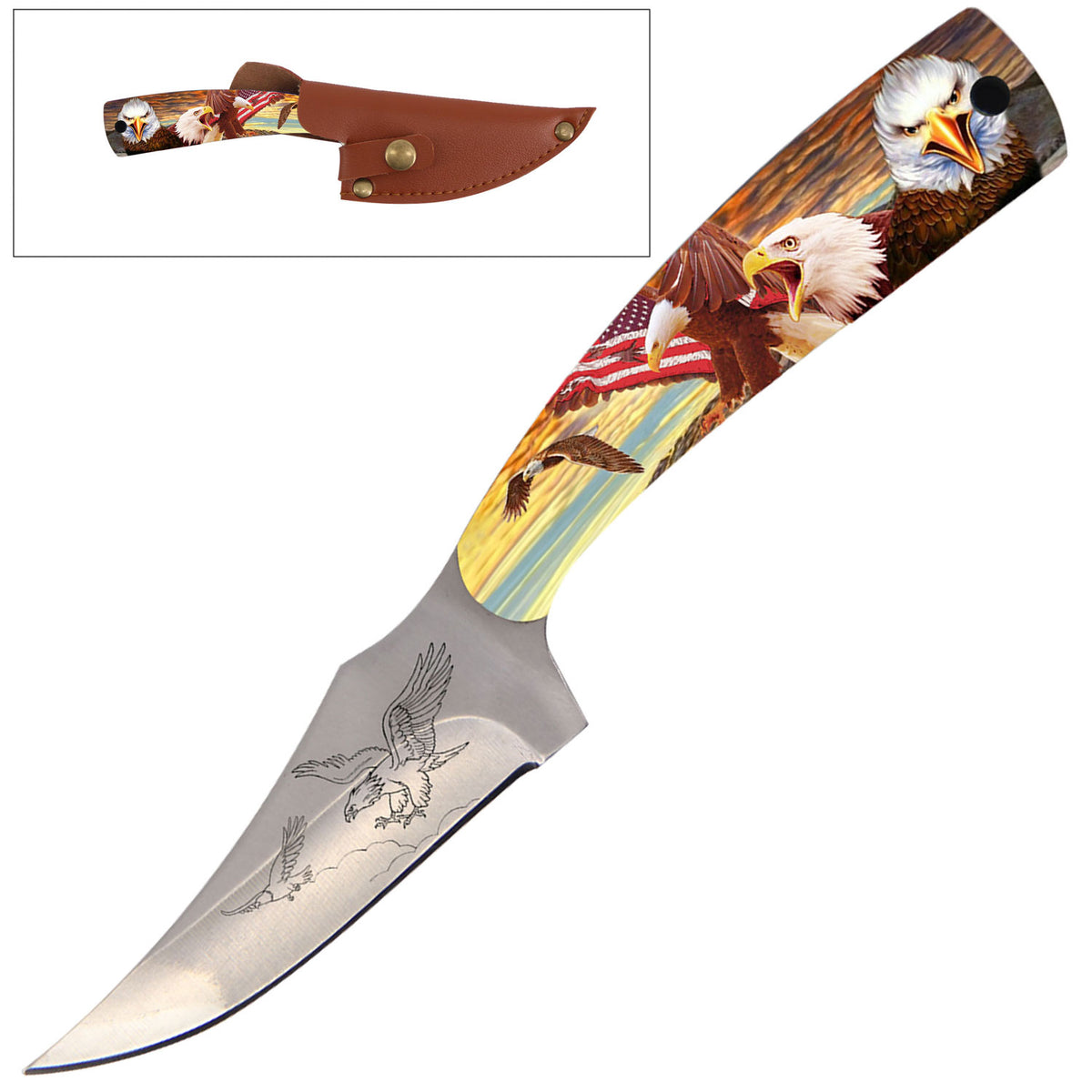 7 Inch Full Tang Fixed Blade Knife American Eagle Handle for Hunting, Skinning - TOPHATTER'S ARMORY DEALS