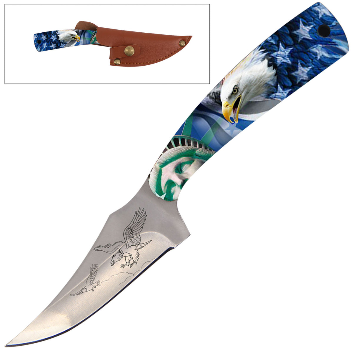 7" Full Tang Fixed Blade Knife American Eagle Handle for Hunting, Skinner Knife - TOPHATTER'S ARMORY DEALS