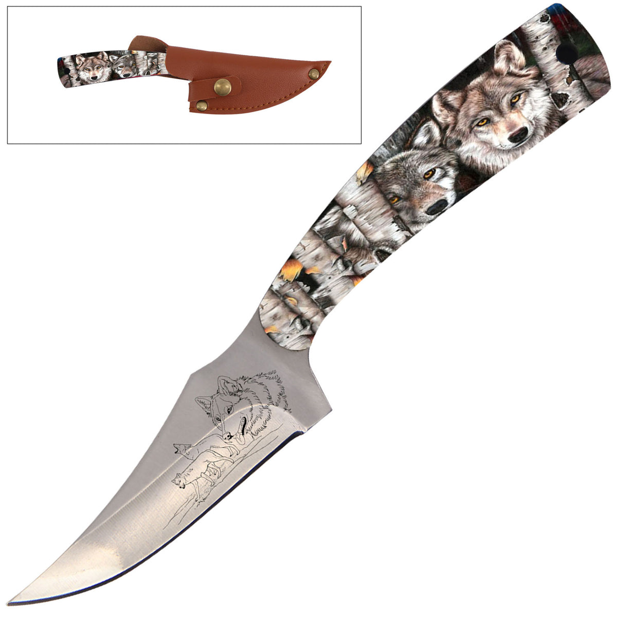 7 Inch Full Tang Fixed Blade Skinner Knife Wolf Handle for Hunting, Skinning - TOPHATTER'S ARMORY DEALS