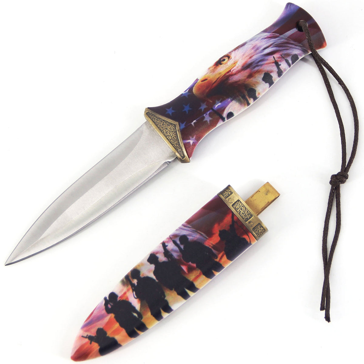 8 Inch Double Edge Blade American Bald Eagle Military Boot Knife With Clip - TOPHATTER'S ARMORY DEALS