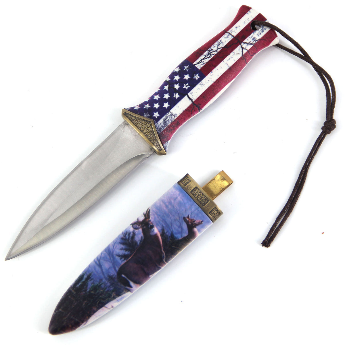 8 Inch Double Edge American Flag Handle Boot Knife With Clip - TOPHATTER'S ARMORY DEALS