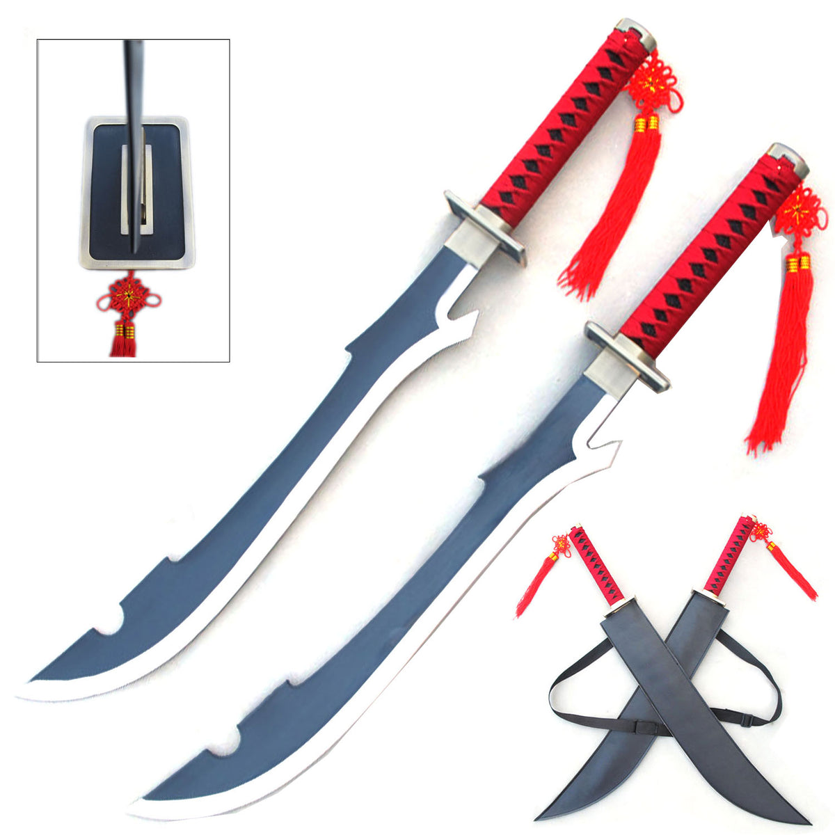 Kyouraku Shunsui Twin Sword Set - 33" Blades, Red Nylon Grip - TOPHATTER'S ARMORY DEALS