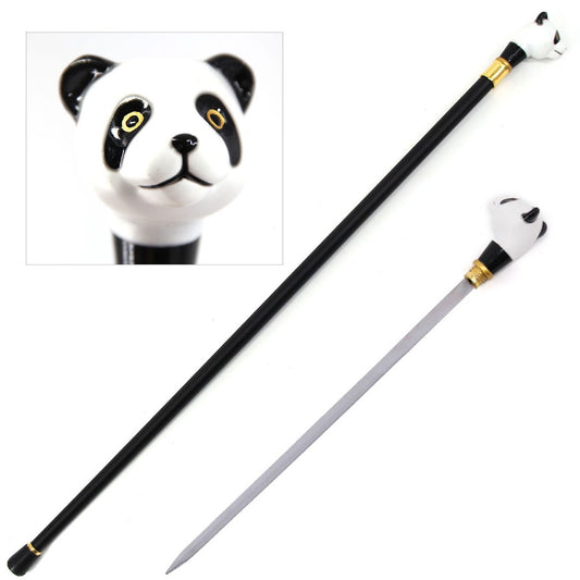 Black White Panda Handle Walking Cane Sword Fashion Decorative