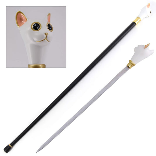 White Luxury Cat Handle Walking Cane Sword Fashion Decorative