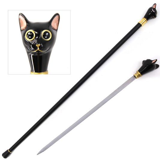 Black Luxury Cat Handle Walking Cane Sword Fashion Decorative