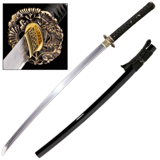 T8 High Carbon Steel Clay Tempered Handmade Black Katana Samurai Sword