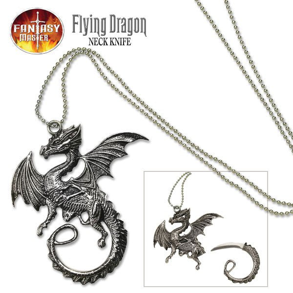 Fantasy Master Dragon Pendant Necklance Neck Knife With Chain