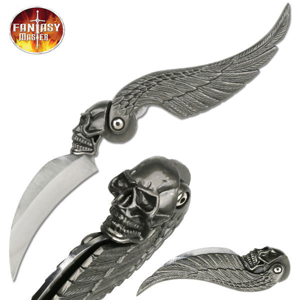 7.25" Hell Skull Wing Folding Pocket Knife - TOPHATTER'S ARMORY DEALS