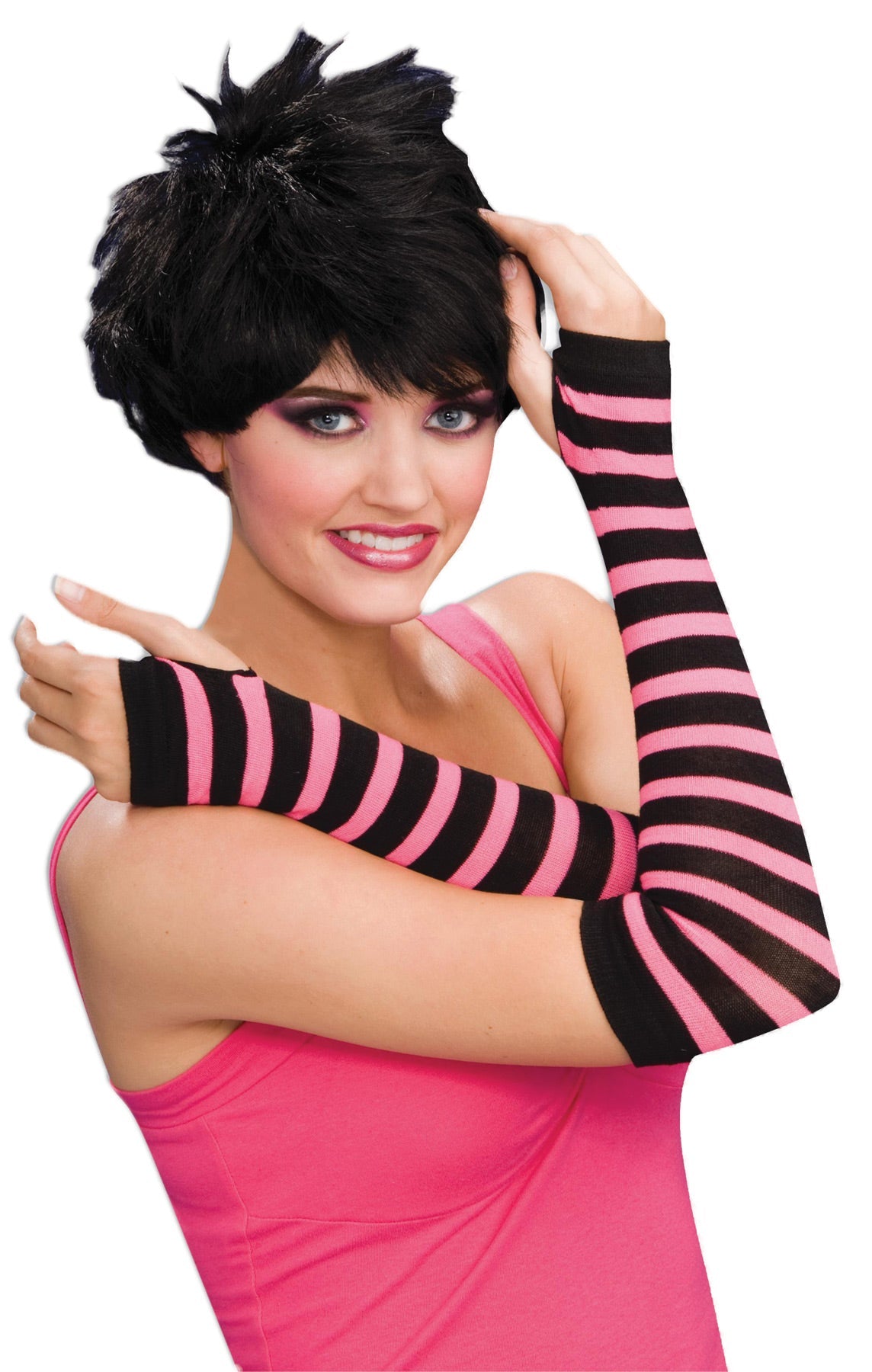 Gloves Striped Black & Pink