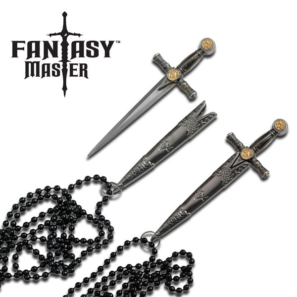 3.5" Overall Mini Masonic Sword Necklace With Hidden Knife