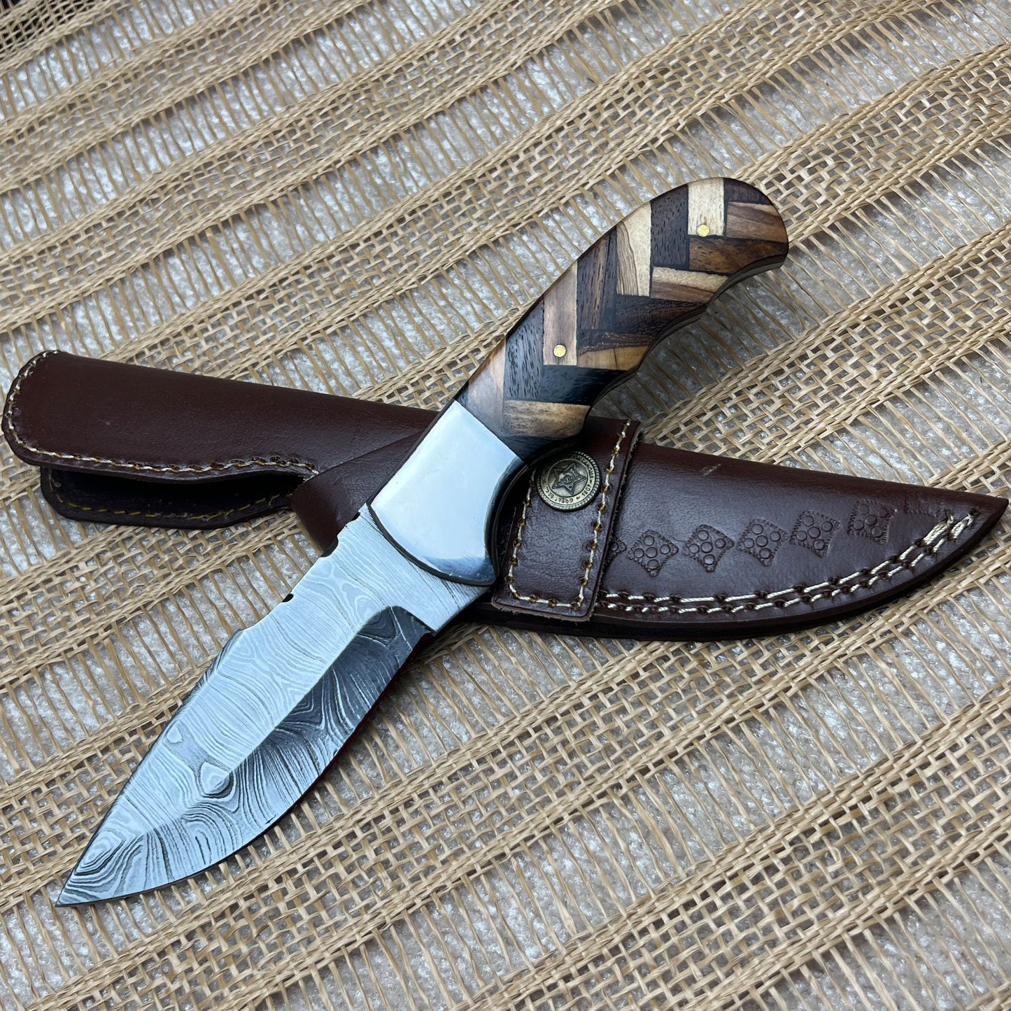 Damascus Steel Custom Handmade Hunting Knife 9"