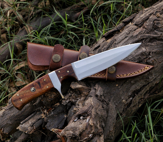 10" Hand Forged Steel Custom Handmade Rose Wood Handle Hunting Knife