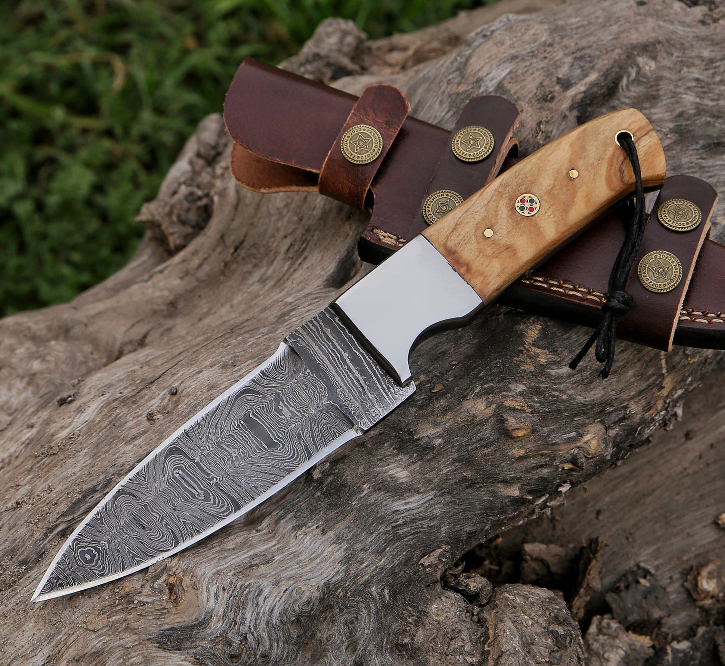 10.8" Damascus Steel Custom Handmade Koa Wood Handle Hunting Knife