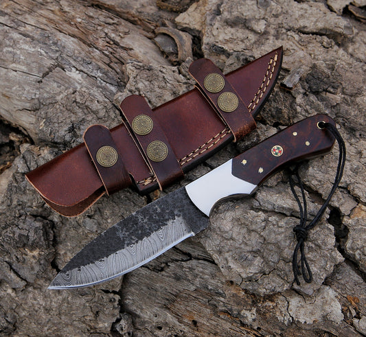 9" Damascus Steel Custom Handmade Hunting Skinning Knife