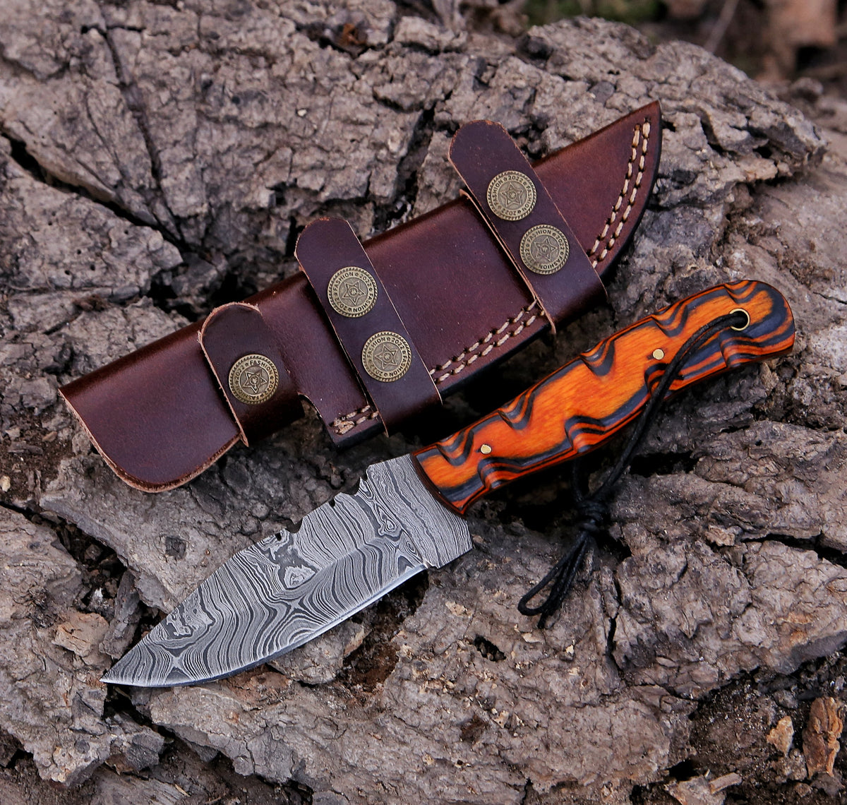 8.57" Damascus Steel Custom Handmade Exotic Wood Handle Hunting Skinning Knife - TOPHATTER'S ARMORY DEALS