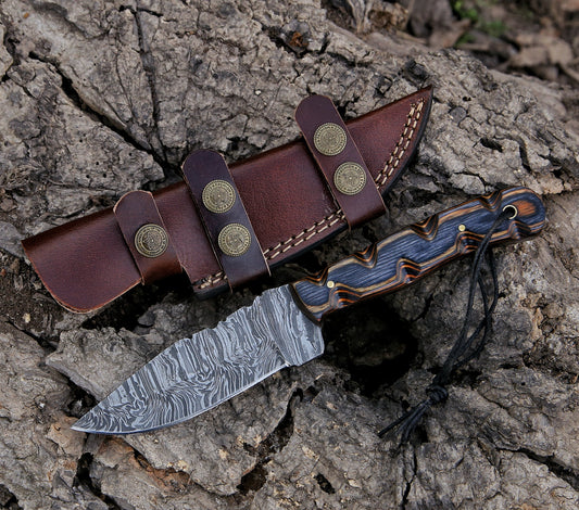 9.17" Damascus Steel Custom Handmade Exotic Wood Handle Hunting Skinning Knife