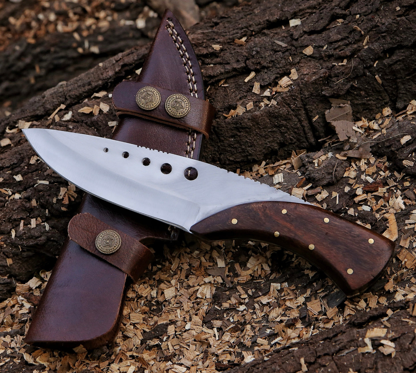 8.8" Hand Forged Steel Custom Handmade Rose Wood Handle Hunting Skinning Knife