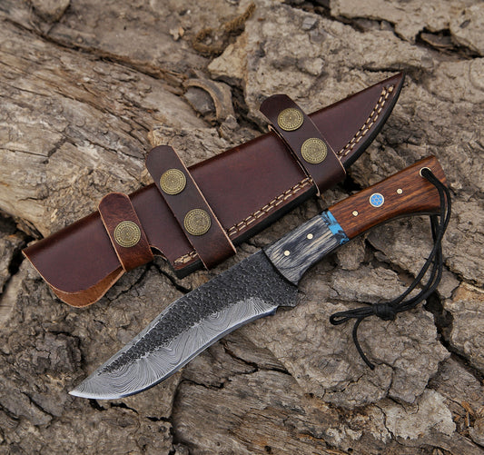 9.9" Damascus Steel Custom Handmade Hunting Skinning Knife