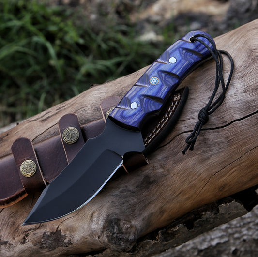 9.1" Black Coated Hand Forged 1095 High Carbon Steel Custom Handmade Fixed Blade Knife