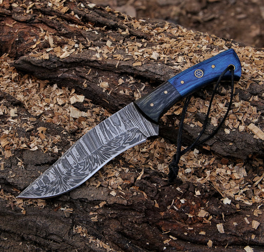 9.5" Damascus Steel Custom Handmade Exotic Wood Handle Hunting Knife