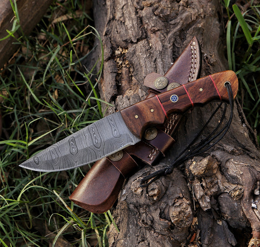 8.8" Damascus Steel Custom Handmade Hunting Skinning Knife