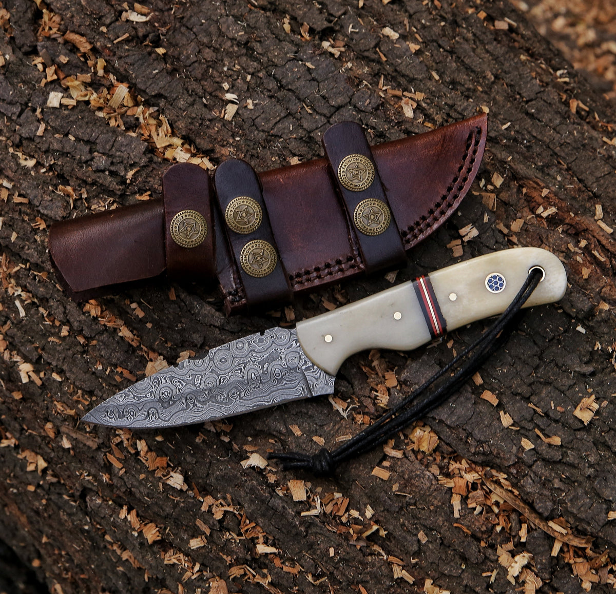 8.28" Damascus Steel Custom Handmade Natural Bone Handle Hunting Skinning Knife - TOPHATTER'S ARMORY DEALS