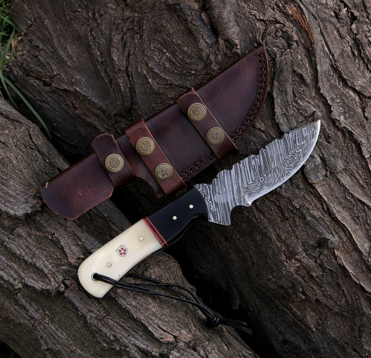 9.28" Damascus Steel Custom Handmade Hunting Skinning Knife - TOPHATTER'S ARMORY DEALS