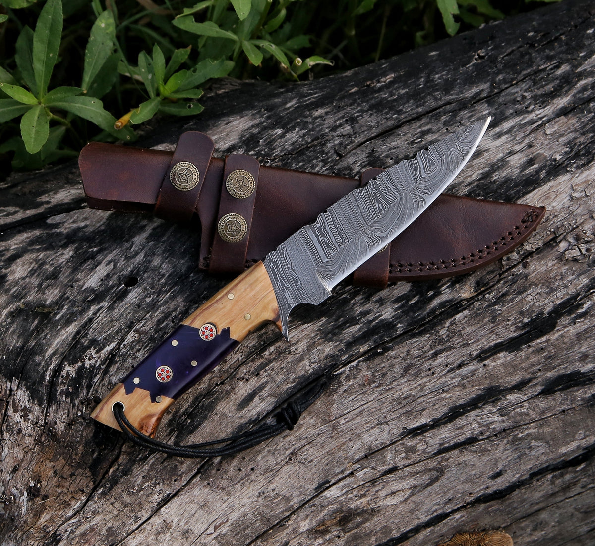 10" Damascus Steel Custom Handmade Hunting Skinning Knife - TOPHATTER'S ARMORY DEALS