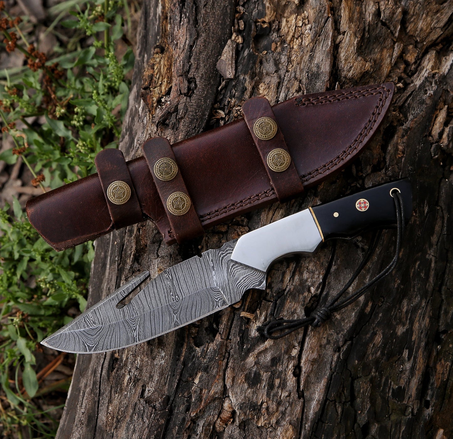 10.25" Damascus Steel Custom Handmade Hunting Gut Hook Blade Knife