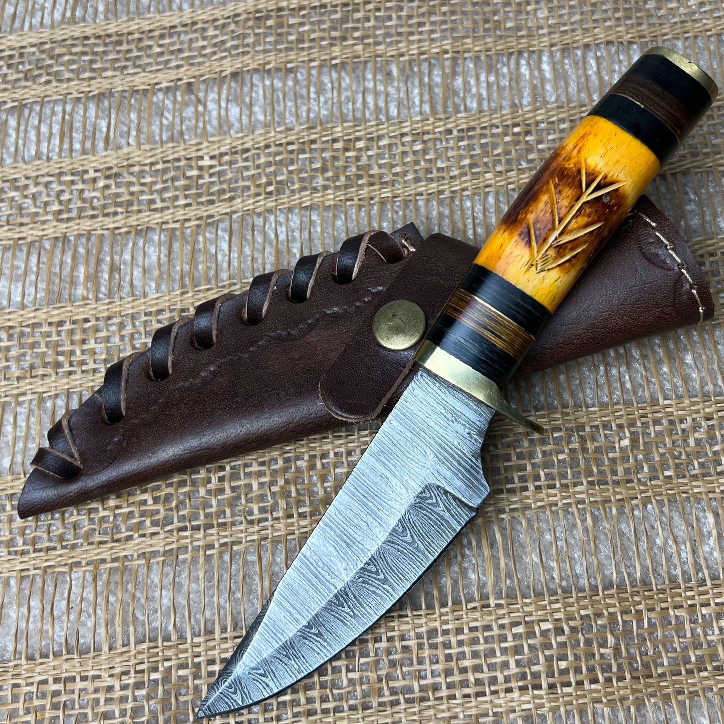 Damascus Steel Custom Handmade Hunting Skinning Knife 8.25"