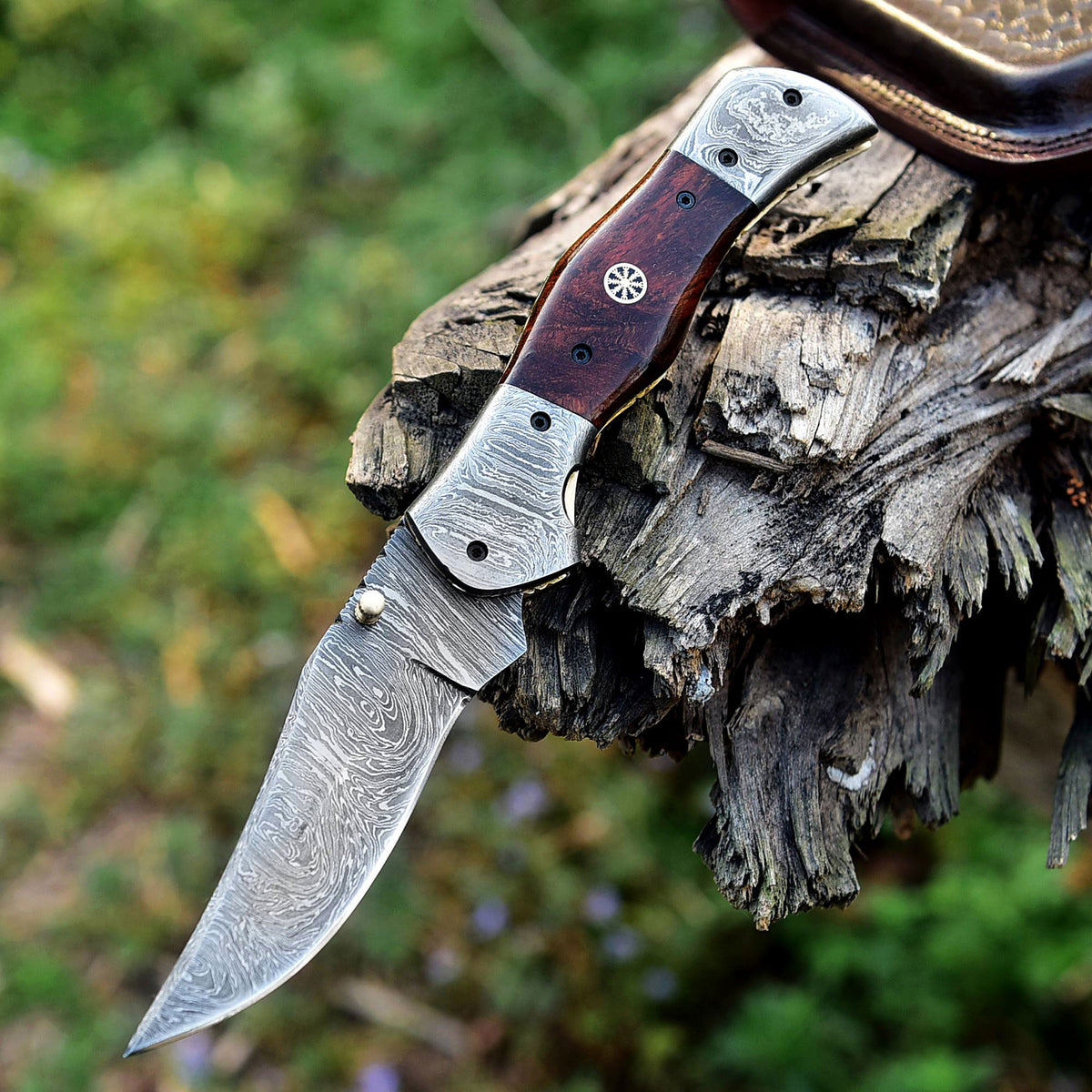 9" Damascus Steel Custom Handmade Folding Pocket Knife - TOPHATTER'S ARMORY DEALS