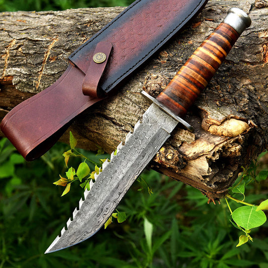 13" Damascus Steel Custom Handmade Military Bowie Fixed Blade Knife