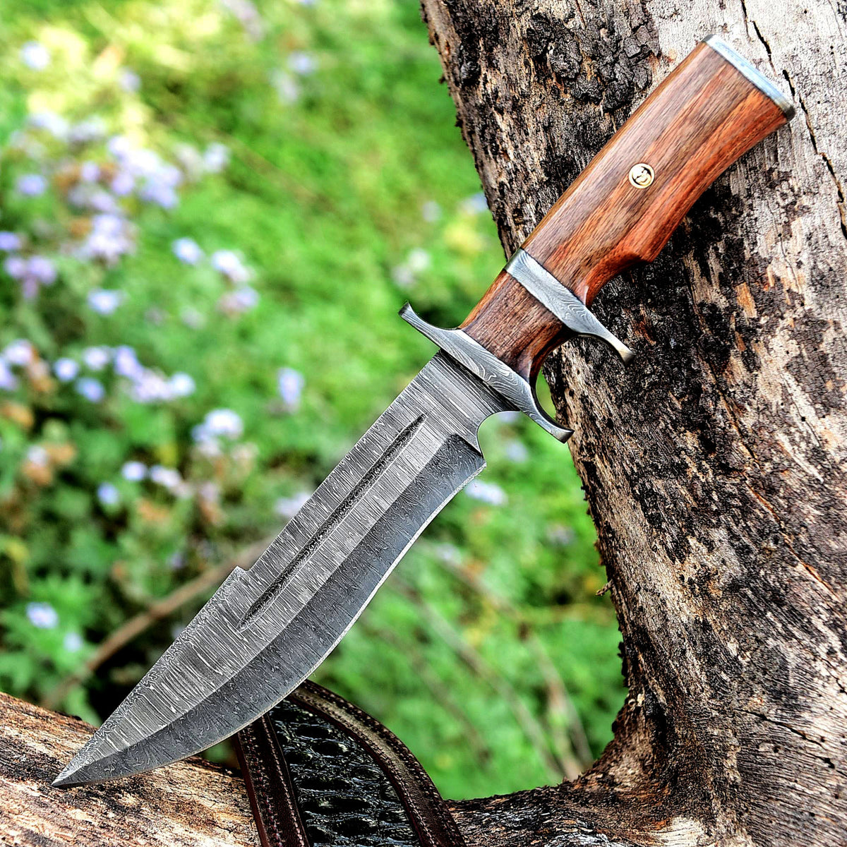 13.5" Damascus Steel Custom Handmade Fixed Blade Bowie Knife - TOPHATTER'S ARMORY DEALS
