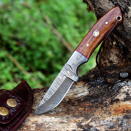 8 Inch Damascus Steel Custom Handmade Hunting Skinning Knife