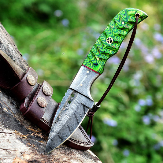 9 Inch Custom Handmade Damascus Steel Hunting Skinning Knife