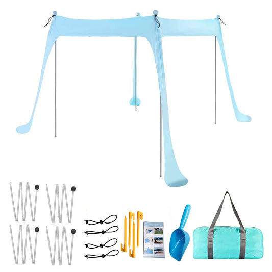 Family Beach Canopy Large Sunshade Tent with Stability Poles (Blue)