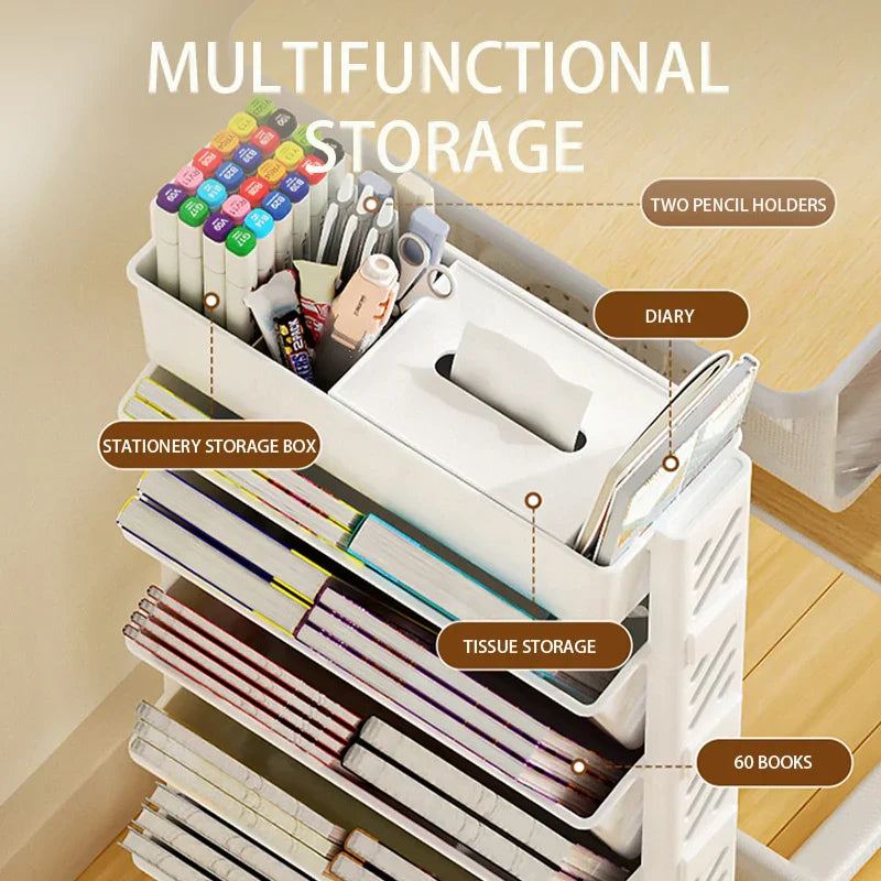 Floor Mounted Movable Bookshelf with Wheels