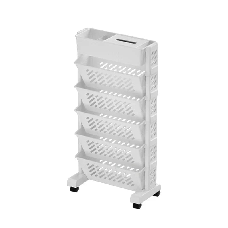 Floor Mounted Movable Bookshelf with Wheels