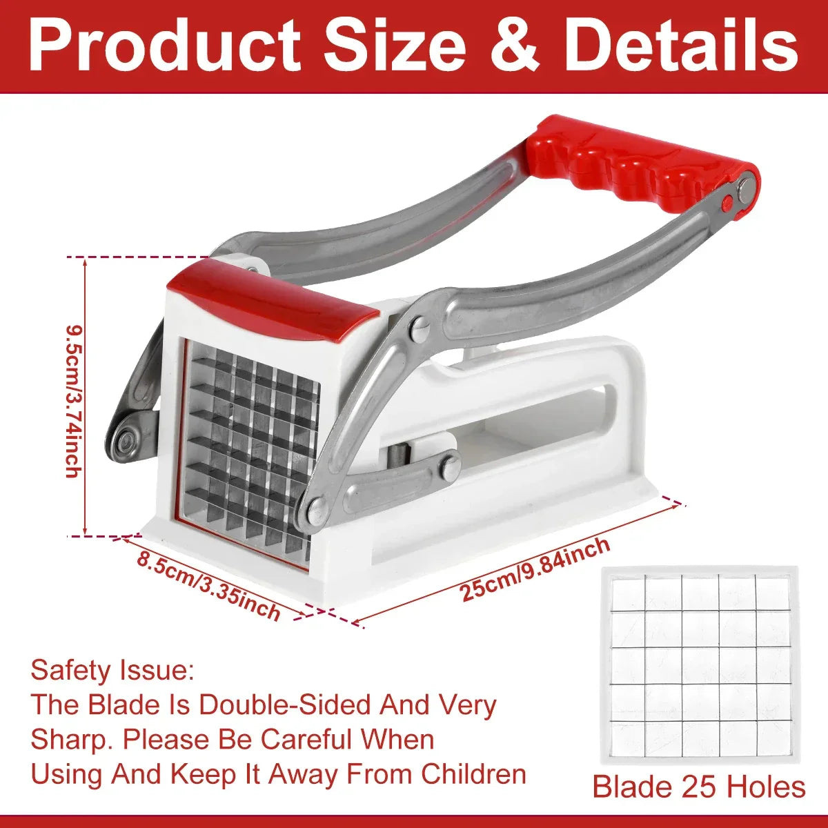 French Fry Cutter – Manual Potato Chipper with 25/49-Hole Blades