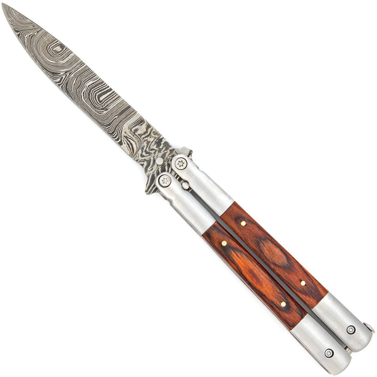 Damascus Steel Clip Point Butterfly Balisong Knife Flipper - TOPHATTER'S ARMORY DEALS