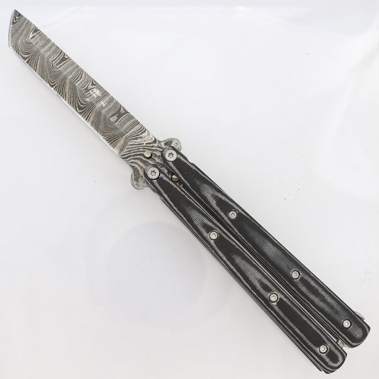Micarta Butterfly Black Knife | Damascus Steel Blade | Tanto Point