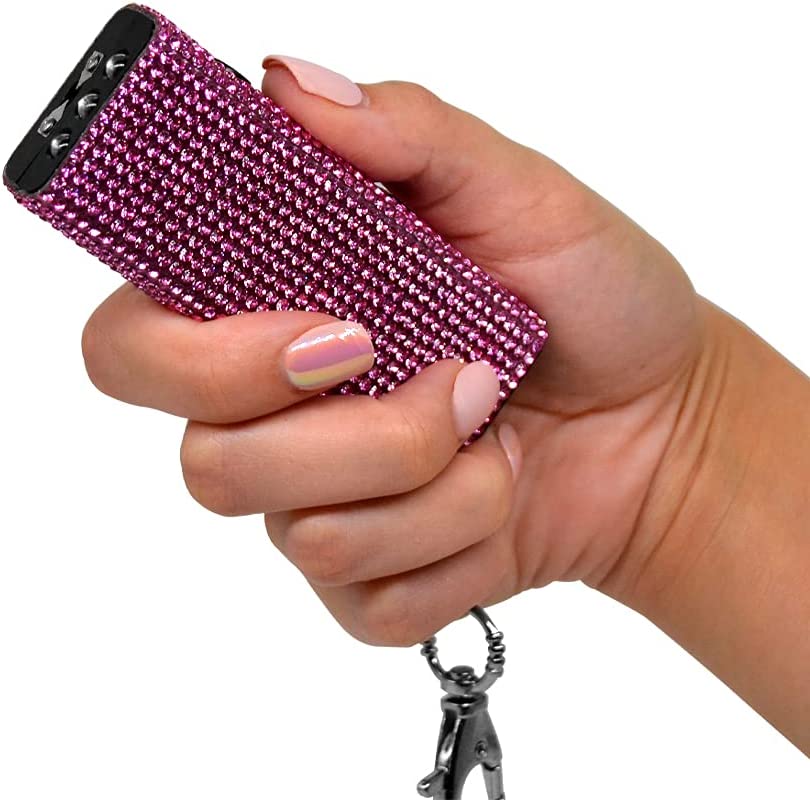 Bling It On Mini Rhinestone Stun Gun Keychain with LED Flashlight Rechargeable Pink