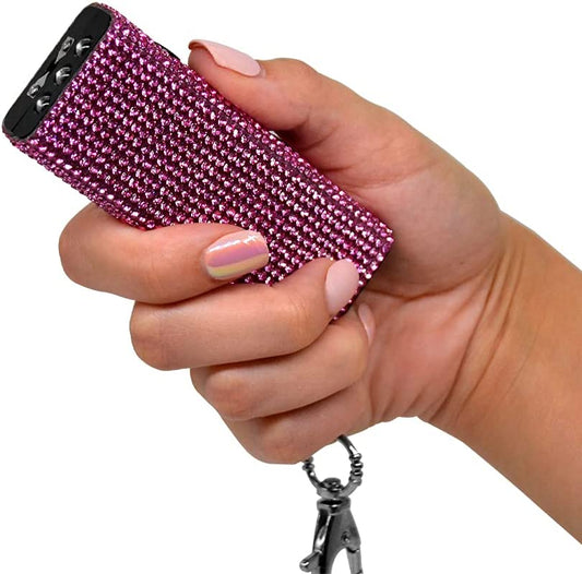 Bling It On Mini Rhinestone Stun Gun Keychain with LED Flashlight Rechargeable Pink
