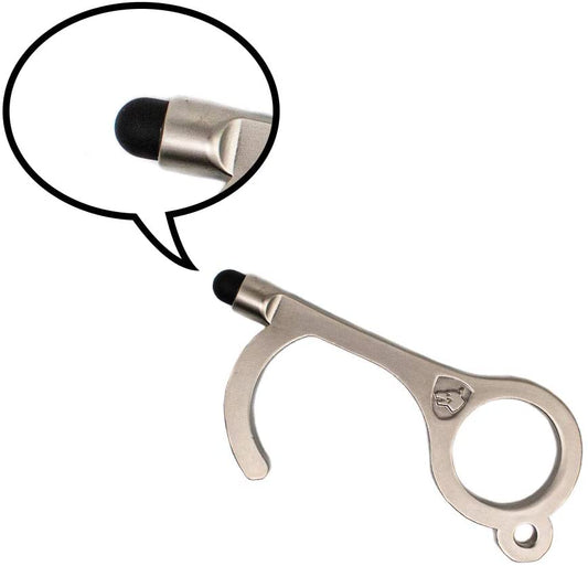 NoTouch Door Opener - Antimicrobial Hand Tool with Stylus Silver