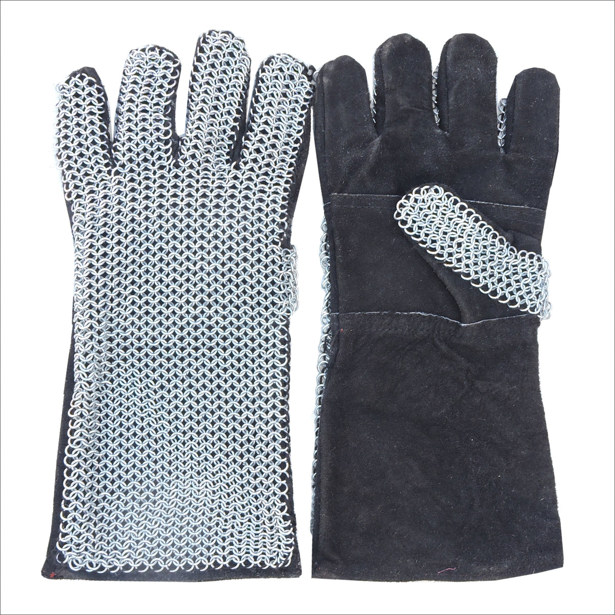 Medieval Suede Leather Gloves With Steel Chainmail Gauntlets - TOPHATTER'S ARMORY DEALS