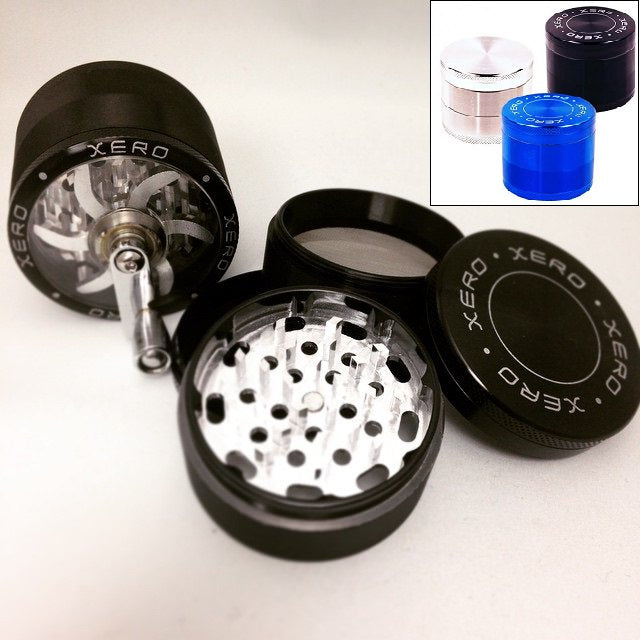 Tobacco Grinder Aluminum Herb Spice Crusher Hand Crank 2.5" 4 Piece Silver