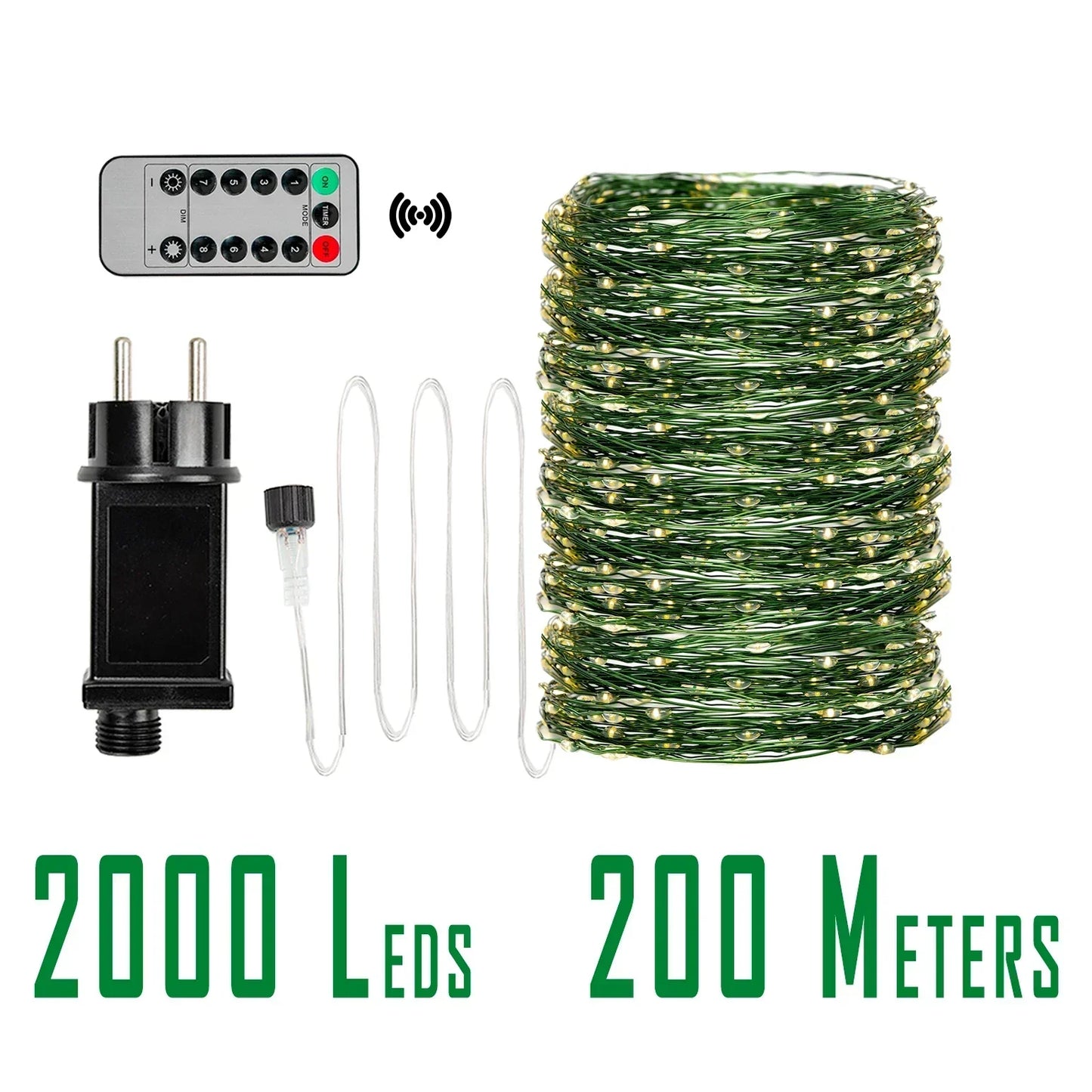 200M Green Wire 8 Modes Fairy String Lights - 2000 LEDs Waterproof Firefly Lamp