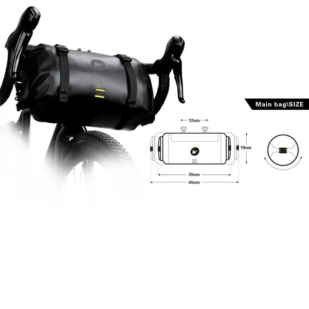 Waterproof Handlebar Bike Bag 8L Front Tube Trunk Pannier Black